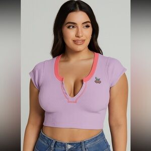 Out From Under Go For Gold seamless purple crop top with a cherry graphic NWOT​